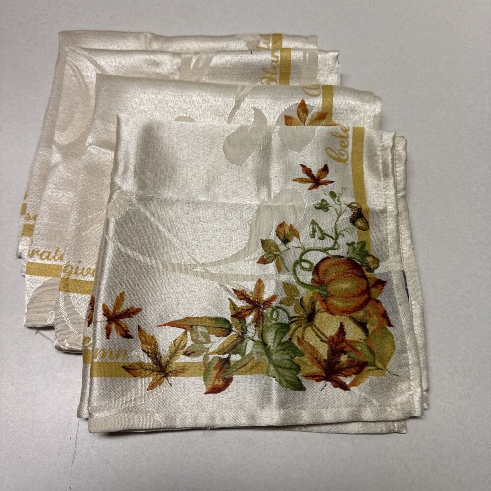 Lot 4 Croft & Barrow Cloth Thanksgiving Napkin, Harvest Celebrate Autumn Pumpkin